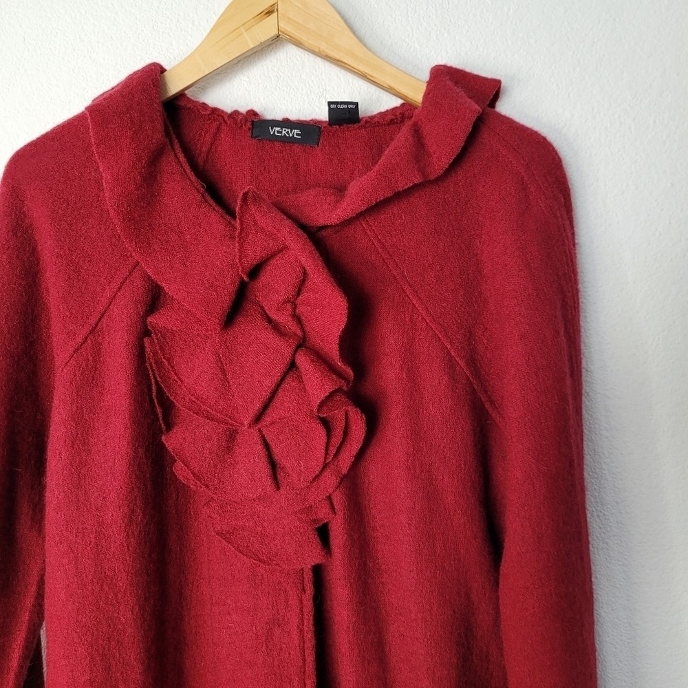 Verve red 100% wool cardigan sweater - Picture 9 of 10
